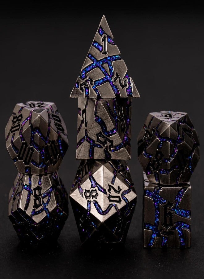 Maywin Metal Dice Set D&D,Crack Metallic DND Dice Set with Box, Metal Glitter RPG Dice for Dungeons and Dragons Table Game(Antique Silver Violet) - Image 1
